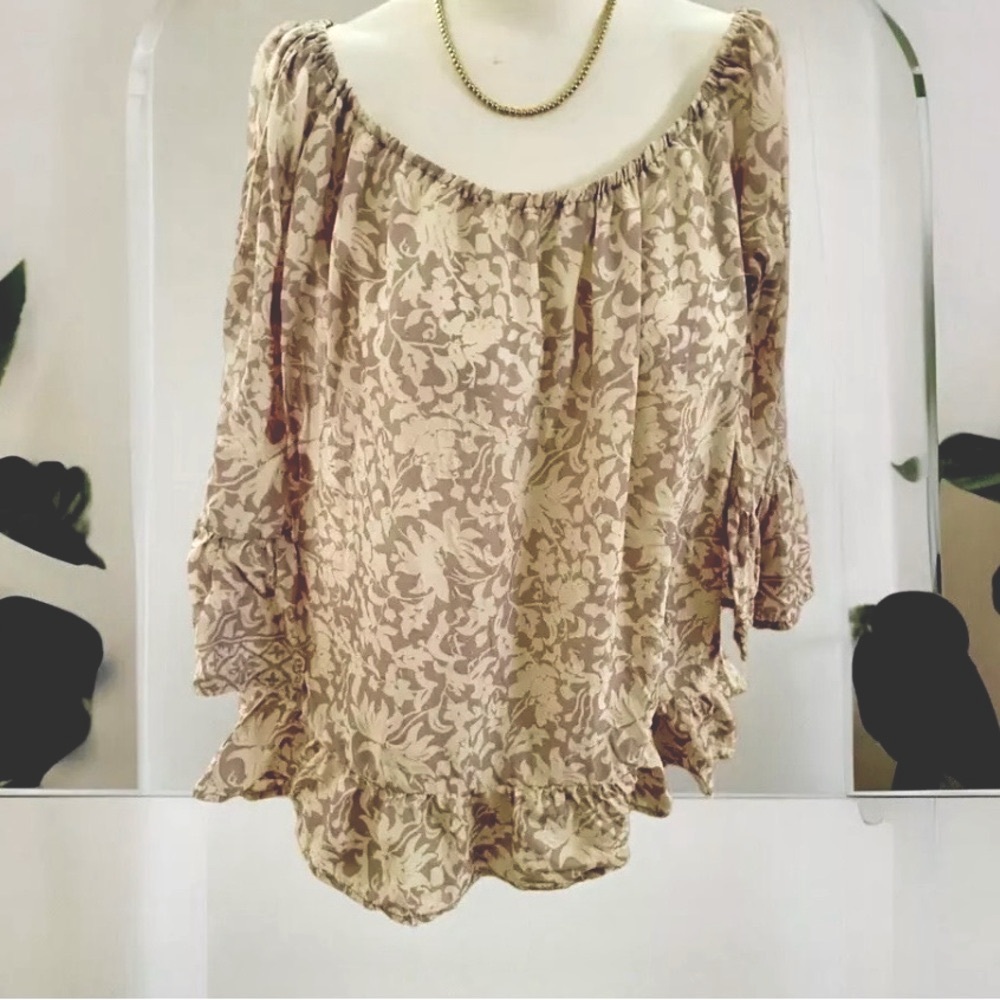 NATALIE MARTIN Silk Blouse 3/4 Sleeve Top Ruffle On/Off Shoulder Size Small